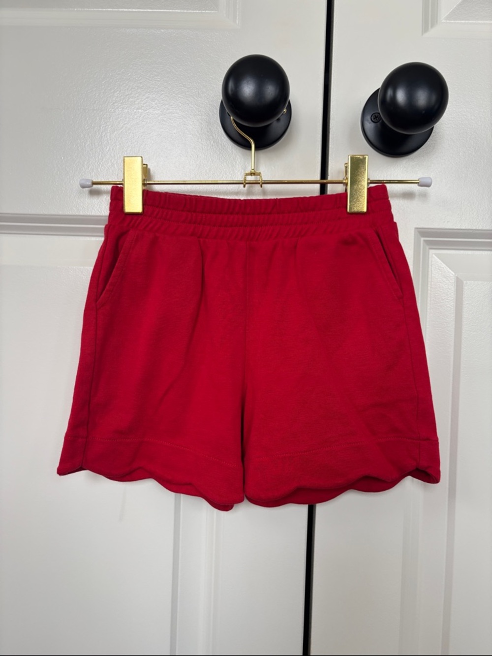 Kids Red Scallop-Hem Pull-On Shorts